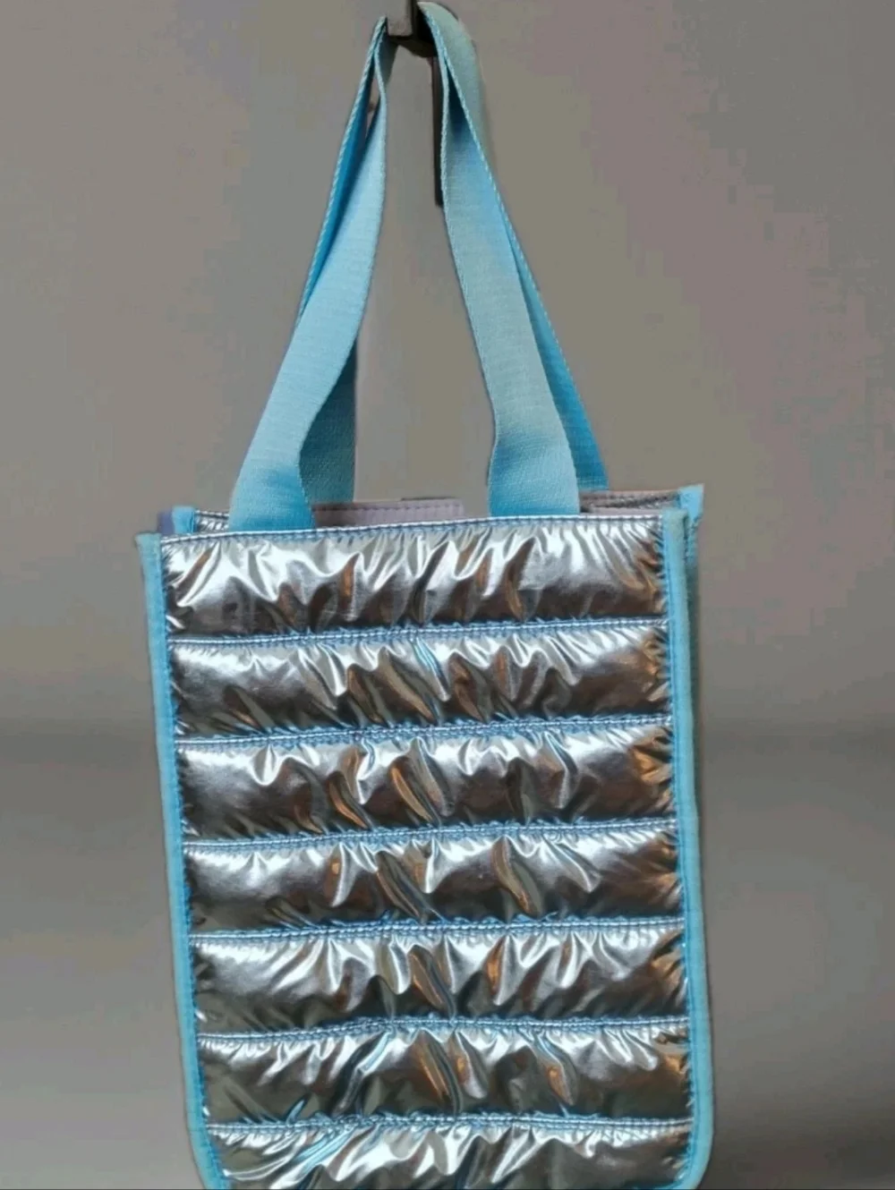 Very Rare Marc Jacobs Blue/Teal Silver Quilted Tote Lunch Bag NWOT - Picture 6 of 7